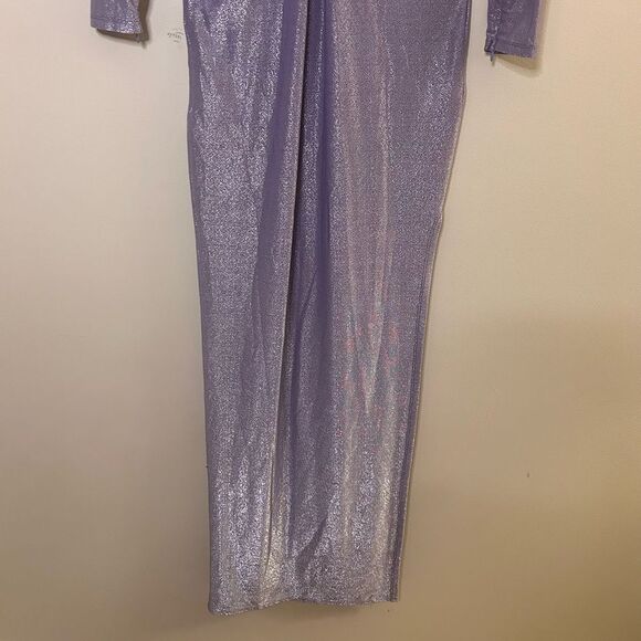 Bronx and Banco Amara Metallic Lilac Cut Out Gown Size Medium - Picture 7 of 13